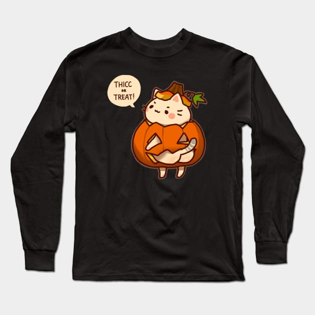 Thicc or Treat Halloween Booty Cat Long Sleeve T-Shirt by vooolatility